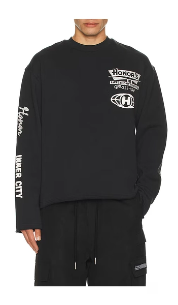 Mixed Logo Crew Neck Long Sleeve Tee