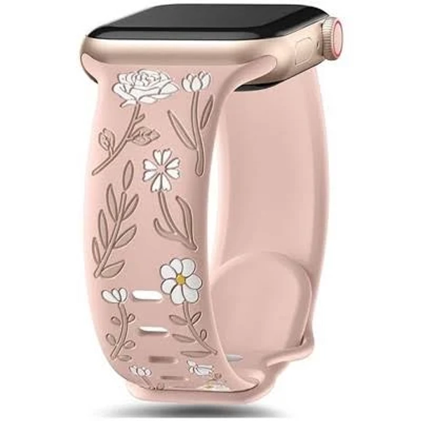 Floral Engraved Silicone Band Compatible with Apple Watch 38/40/41/42mm