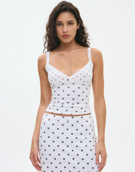 Print Lace Trim Cami