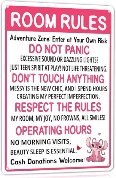Cute Room Decor For Teen Girls Rules Sign Pink Bedroom Funny Door Signs Preppy Stuff Stitch Decorations Gifts Teenage Girl 10 12 Year Old Birthday
