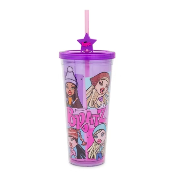 Silver Buffalo Bratz Carnival Cup With Lid and Straw Topper Charm | Holds 24 Ounces