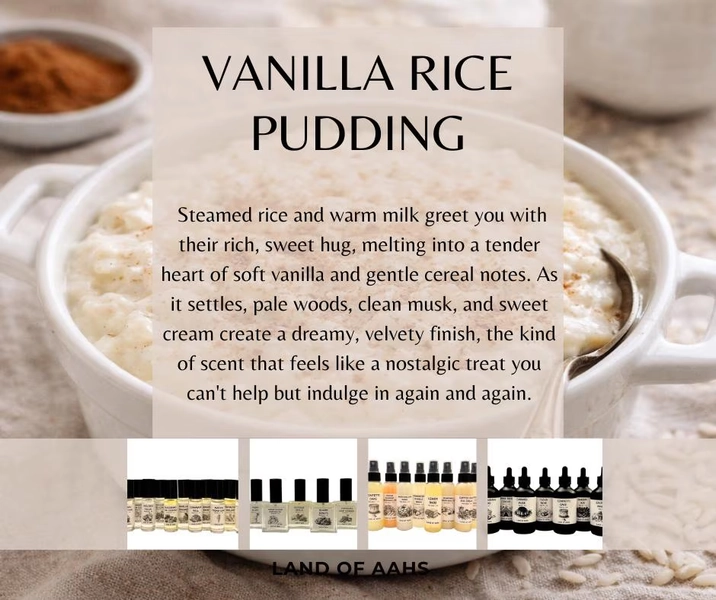 VANILLA RICE PUDDING - Perfume Oil, Body Spray, Body Oil, Cereal Pale Woods Sweet Comfort Cozy Gourmand Scent