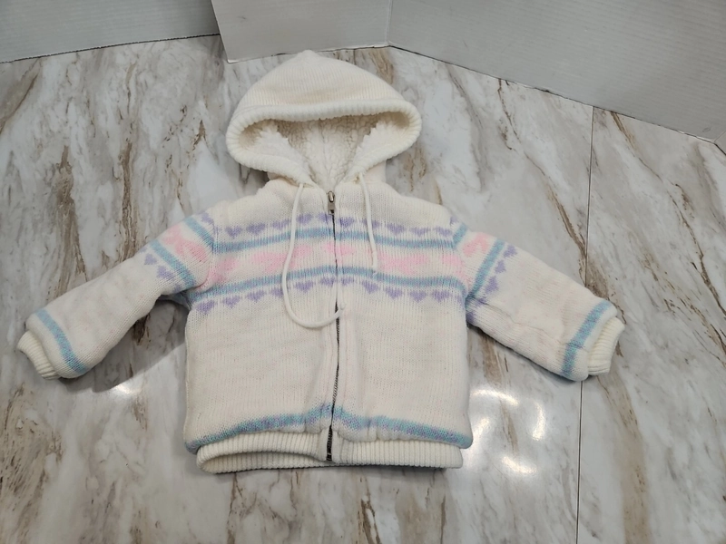 Vintage Tiny Tots Original Sherpa Lined Acrylic Pastel Baby Hoodie 80’s 18 Month