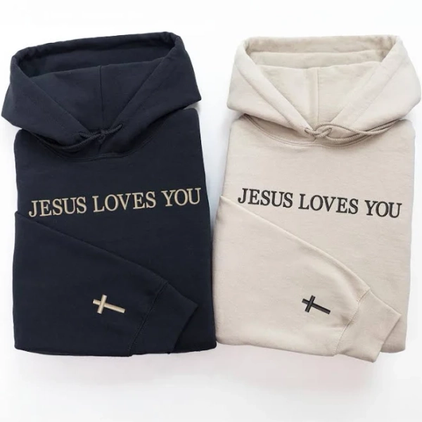 Personalized Embroidered Jesus Loves You Hoodie