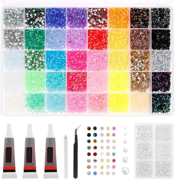 32000Pcs Bedazzler Kit with Rhinestones, 40 Colors 3mm Colorful DIY Resin Rhinestone Kit for Bedazzling with Tweezers Pen, Multicolor Resin Flatback