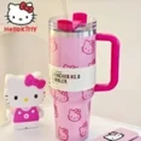 40Oz Sanrio Hello Kitty Stainless Steel Insulated Mug Pink with Handle Straw Mugs Large Capacity Thermos Drinks Coke Coffee Mug