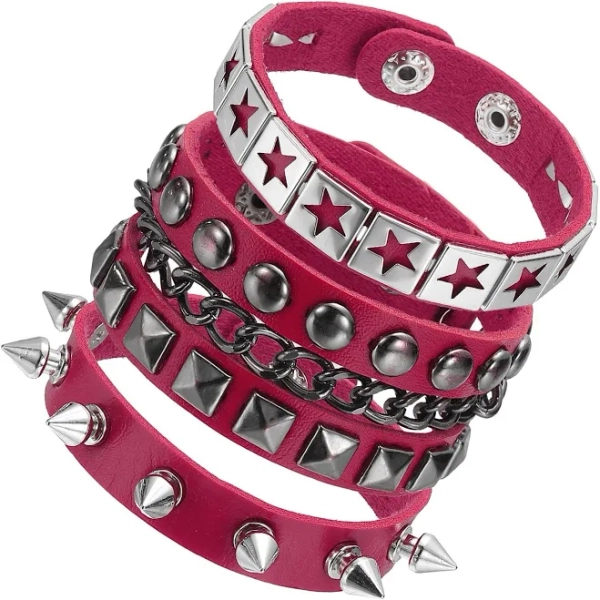 sourcing Map Rock Punk Studded Leather Bracelet Set