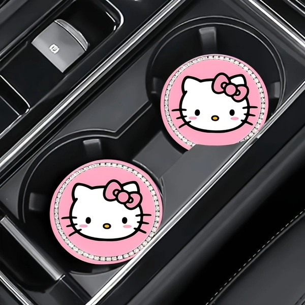 This Hello Kitty Car Coaster: Cute Cartoon Non-Slip Insulated Coaster for Car Cup Holder - for Car - Made of PVC - SANRIO Brand
