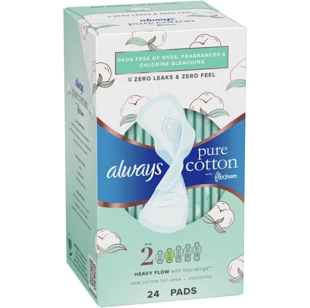 Always Pure Cotton Flexfoam Pads with Wings