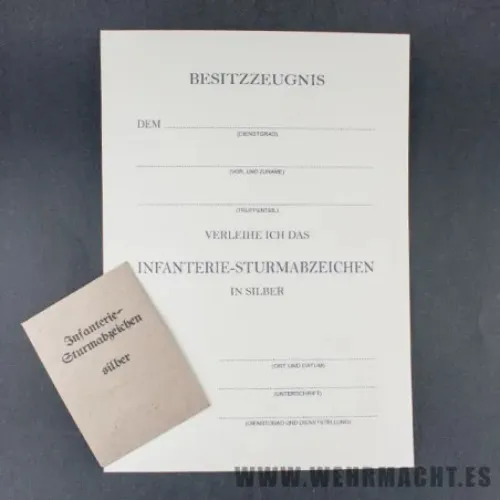 infanterie-Sturmabzeichen Silber Certificate + Cover