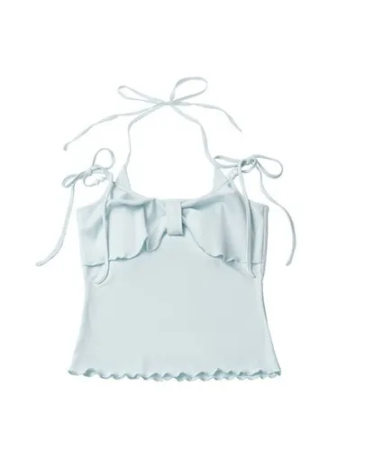 [$27.00]Casual Kawaii Blue Halter Modal Camisole Top with Bow Shape Design