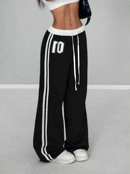StreetHx Women's Spring & Summer Numeric Print Waist Insert Casual Sports Streetwear Retro Long Sweatpants Graduation,Back To School Outfits,Graduation,Teacher Outfits For Women,Back To School Fall Cloth For Women