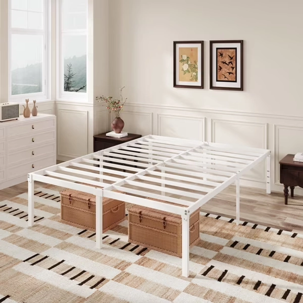 Amolife Heavy Duty Full Size 18'' Metal Platform Bed Frame with Ample Under Bed Storage Space, White