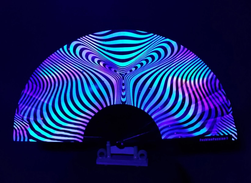 Stripe of Wonders Hand Fan / UV Glow Fan / Clacking Fan / Rave Accessory / Large Fan / Festival / Loud Clack / Edc / Wonderland / Club Fan