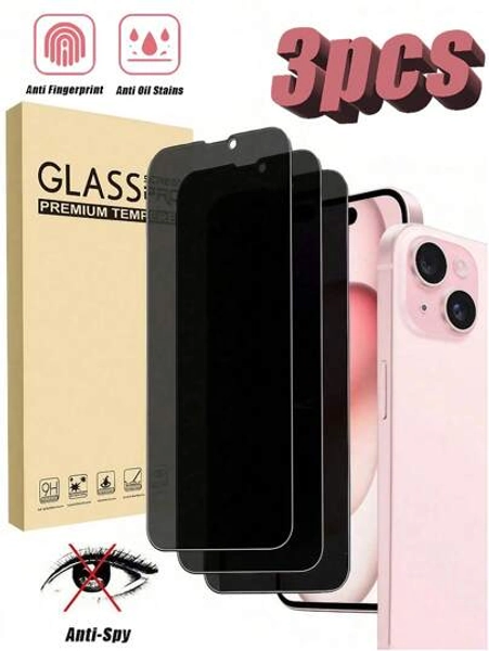 3pcs Privacy Screen Protector Compatible With IPhone 15/15 Plus/15 Pro/15 Pro Max/14/14 Plus/14 Pro/14 Pro Max/13 Mini/13/13 Pro/13 Pro Max/12 Mini, Compatible With IPhone 16/16 Pro/16 Plus/16 Pro Max/17/17 Air/17 Pro/17 Pro Max, Tempered Glass, Anti-Scratch, Anti-Fingerprint, Anti-Drop, Anti-Peeping, Perfect Fit With Phone Case