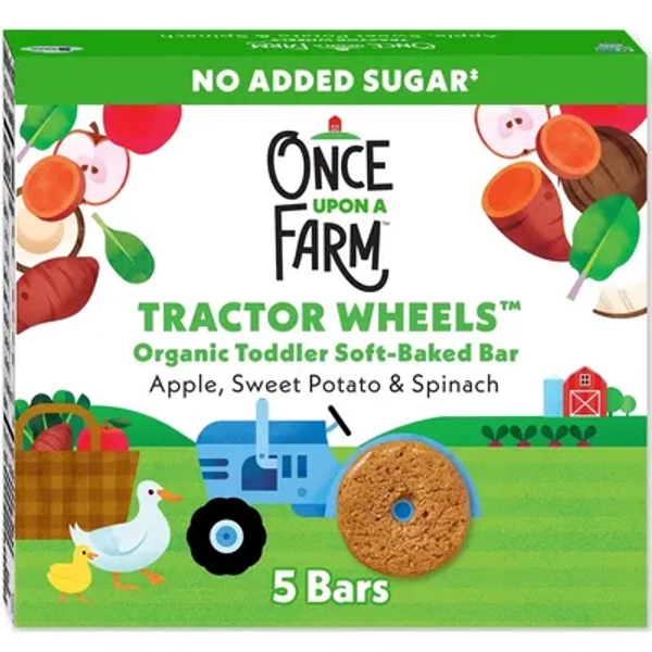 Once Upon a Farm Tractor Wheels Apple Sweet Potato & Spinach Baby Snacks - 3.35oz: Organic Certified, Non-GMO, Toddler 12-36 Months