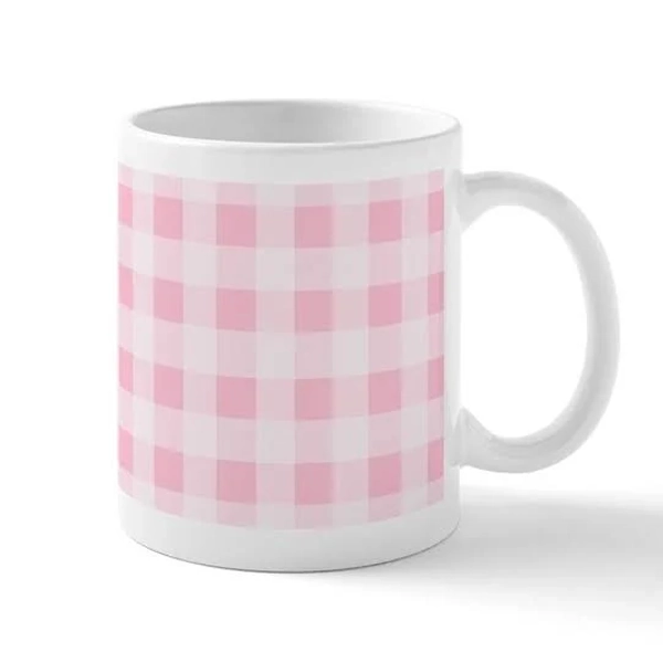 Pink Gingham Checkered Pattern Mugs