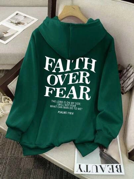 2025INAWLY Women Spring And Autumn Loose Casual Hoodie With Slogan And Printed Long Sleeves FAITH OVER FEAR THE LORD IS ON MY SIDE I WILL NOT FEAR WHAT CAN MAN DO TO ME PSALMS 118: 6,Long Sleeve Tops Graduation,Back To School Fits,Graduation,Teacher Fits For Women,Back To School Pullover Fall FitSoft And Breathable