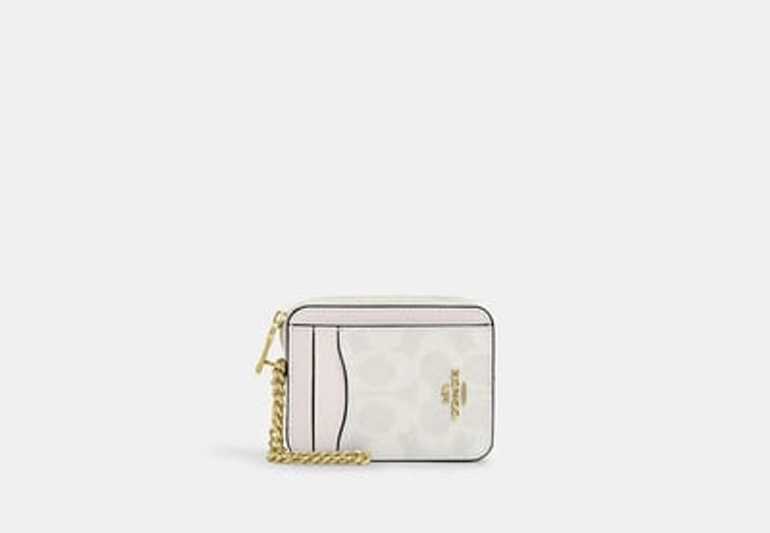 Coach Outlet Zip Card Case In Signature Canvas - White