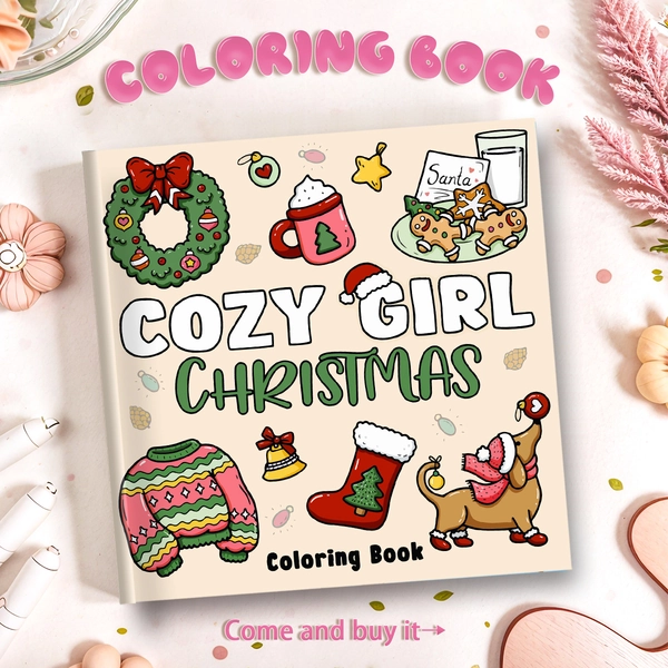COZY GIRL Adult Coloring Book with Stress-Relieving Christmas & Winter Activities - Coloring Pages with Gingerbread Houses, Reindeer, Wreaths, Glitter-Free Art Supplies for Adults, -Free Designs, Holiday Crafts & Coloring Parties