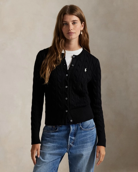 Cable-Knit Cotton Crewneck Cardigan | Ralph Lauren