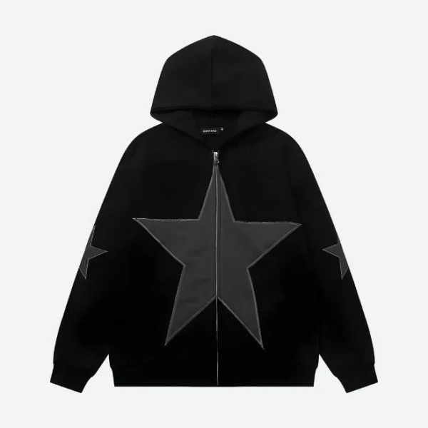 Litlookz Studio Y2k Star Patch Zip-Up Hoodie