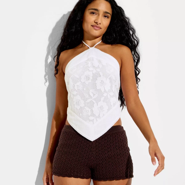 Women's Lace Inset Scarf Halter Top - Wild Fable™ White XL