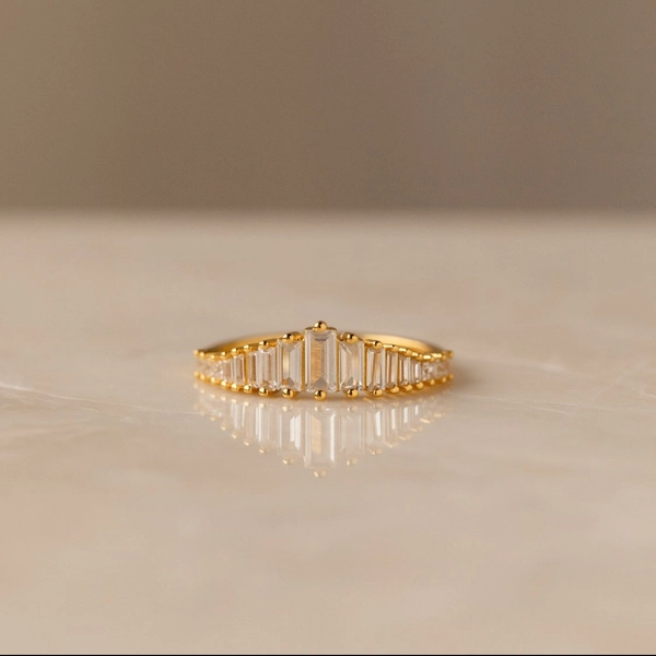 Art Deco Diamond Ring by Caitlyn Minimalist • Vintage Style Cocktail Ring in Gold • Crystal Chandelier Engagement Ring, Gift for Her • RR106