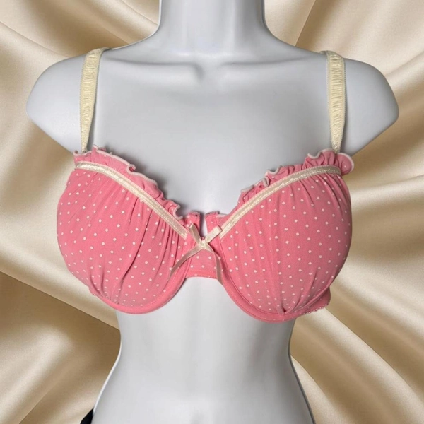 Pink Polka Dot Push Up Bra Coquette Lingerie...