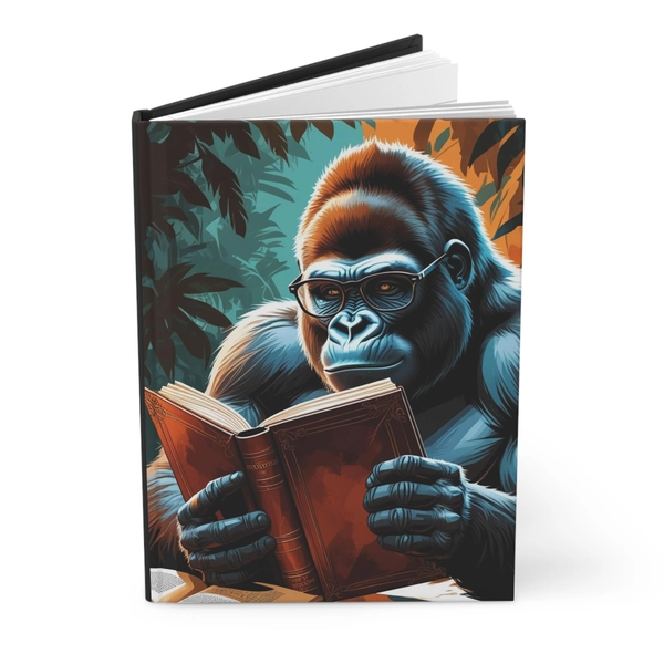 Hardcover Journal Notebook with Book-Reading Gorilla