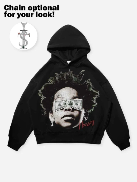 Child Blinded by Money Print Boxy Tech-Fabric Hoodie