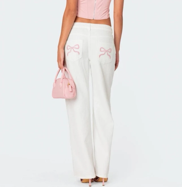 Edikted Women's Bow Pocket Relaxed Jeans