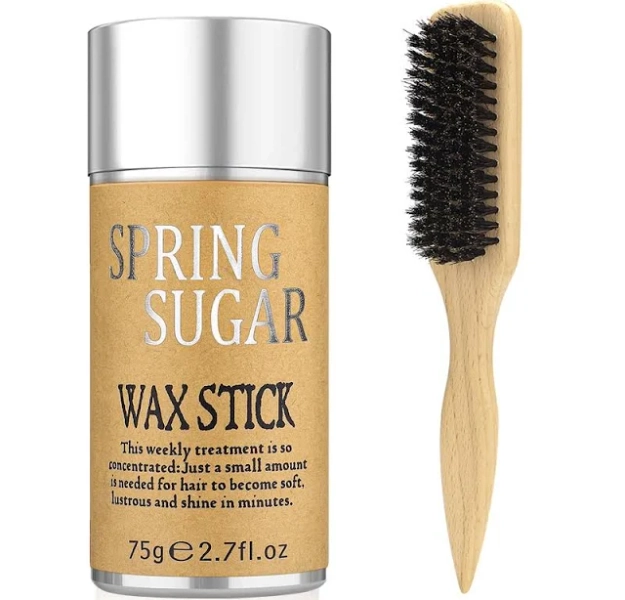 Slick Back Hair Brush & Hair Wax Stick Set for Slick Back – Boar Bristle Hair Brush - Sleek, Control, Flyaways & Baby Hairs – Wax Stick for Women