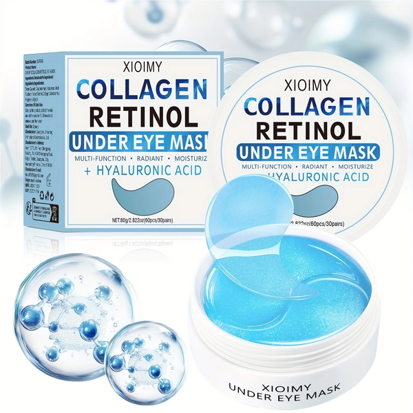 60pcs Xioimy Collagen & Retinol Hydrogel Eye Masks - Hypoallergenic, Intense Hydration & Light Beige Care, Smooth Eye Patches for All Light Beige Types, Dark Circles & Puffiness, Fragrance-Free, Unisex Adult Use, Hydrating Eye Mask, Skincare Routine, Sleek Packaging, Durable Construction, Highquality Material