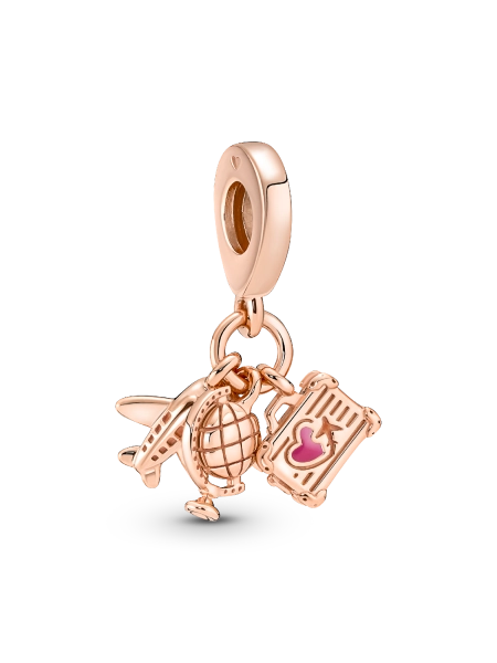 Airplane, Globe & Suitcase Triple Dangle Charm