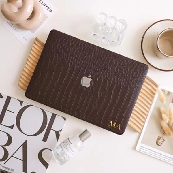 Dark Brown Crocodile Print Leather Hard Case for MacBook 2022 Air A2681 Macbook Pro A2338 13 14 15 16 inch Laptop M2 2023 14 16 A2779 A2780