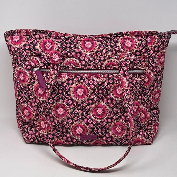 Vera Bradley Iconic Vera Work Tote Bag Raspberry Medallion Pink Laptop Pocket