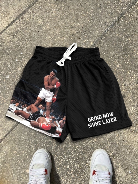 Muhammad Ali Grind Now Shine Later Graphic Mesh Shorts