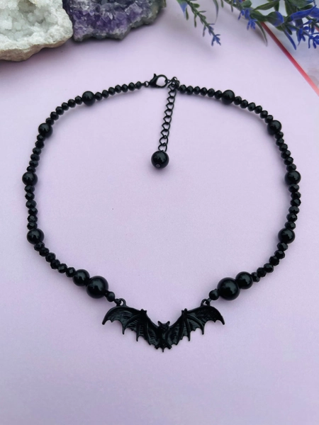 Bat obsidian protection necklace handcrafted