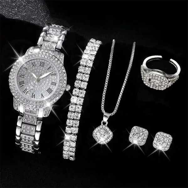 6PCS Women Watch Luxury Elegant Alloy Watch Crystal Wristwatch For Ladies Gift Quartz Watch Alloy Rhinestone Bracelet Montre - AliExpress 1511