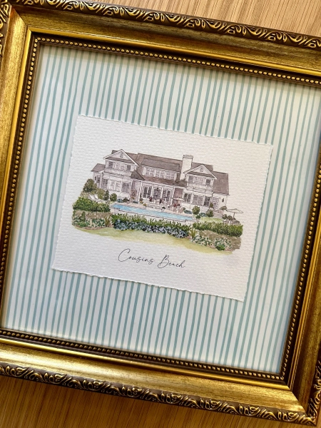 cousins beach home, the summer i turned pretty, hand-painted, print of watercolor painting with sketch, 4x4 or framed