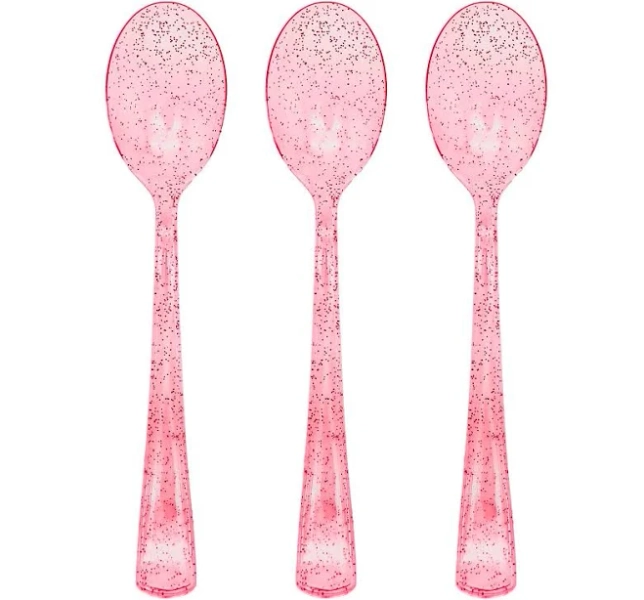 50 Pcs Pink Plastic Spoons Pink Spoons Disposable Utensils Heavy Duty Plastic Cutlery Set Disposable Cutlery Sets for Brithday, Valentine's Day,