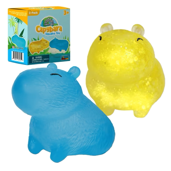Power Your Fun Capybara Squishy Toy 2 Pack Soft Silicone Stress Relief Fidget STEM Toys for Kids (Blue & Yellow)