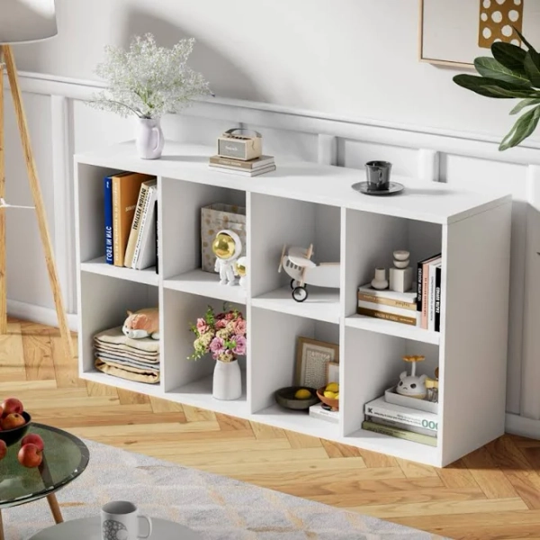 Ebern Designs 8-Cube 2-Tier Freestanding Bookshelf with Adjustable Shelves