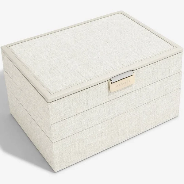 Stackers Classic Jewelry Box Starter Oatmeal Set of 3, 9-7/8" x 7-1/4" x 5-5/8" h | The Container Store