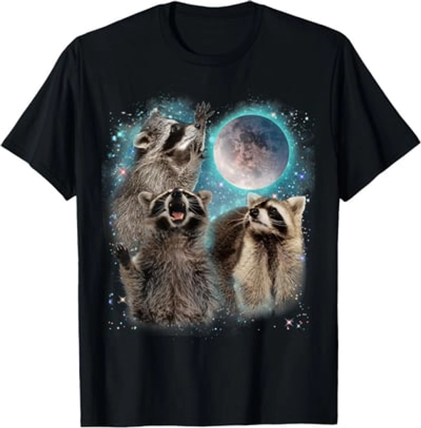 3 Racoon Moon Howling Raccoon Head Funny For Men, Women, Kid T-Shirt