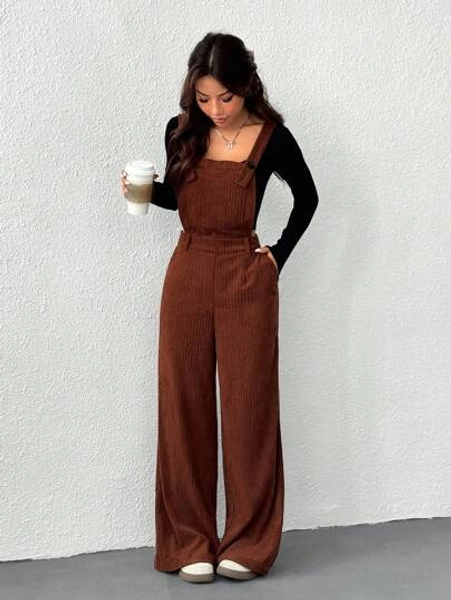 SHEIN EZwear Women's Solid Color Minimalist Fashion Casual Jumpsuit, Everyday Wear