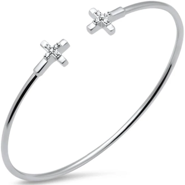 Sonara Jewelry 14K Yellow Gold Diamond Cross Open Bangle Bracelet