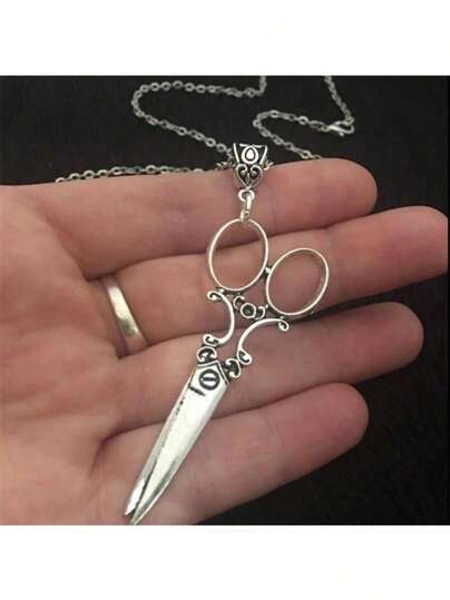Punk Vintage Silver Color Big Scissor Pendant Necklace For Women Gothic Chain Necklace Fashion Hairstylist Jewelry Gifts