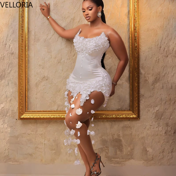 White Strapless Mini Bodycon Evening Dress 3D Floral Tassel Party Dress for Women Ball Gown Vestdos De Fiesta Customized - AliExpress 320